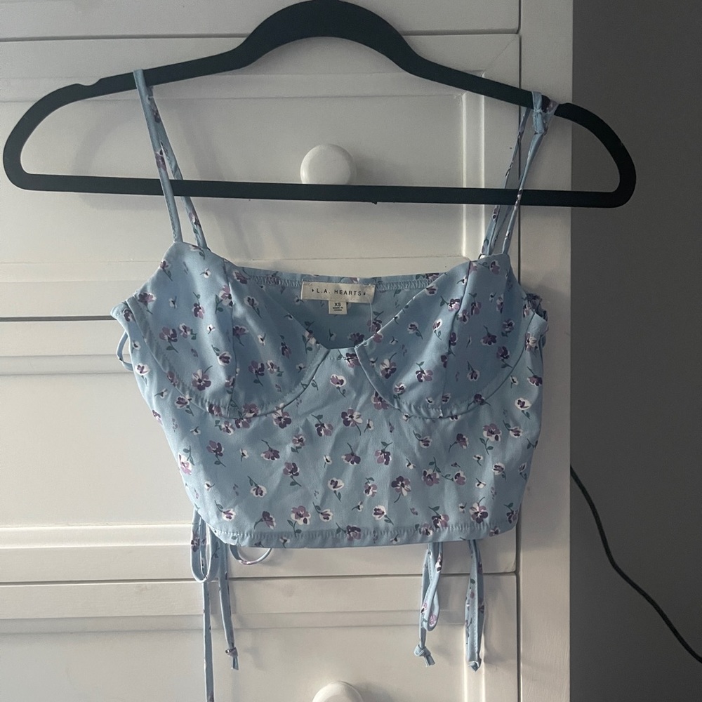 blue crop with purple flowers